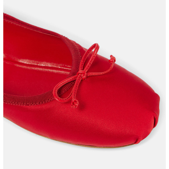 Miu Miu Satin Rosso Red Black White Logo Strap Bow Ballet Ballerina Flats 39 - Picture 9 of 16